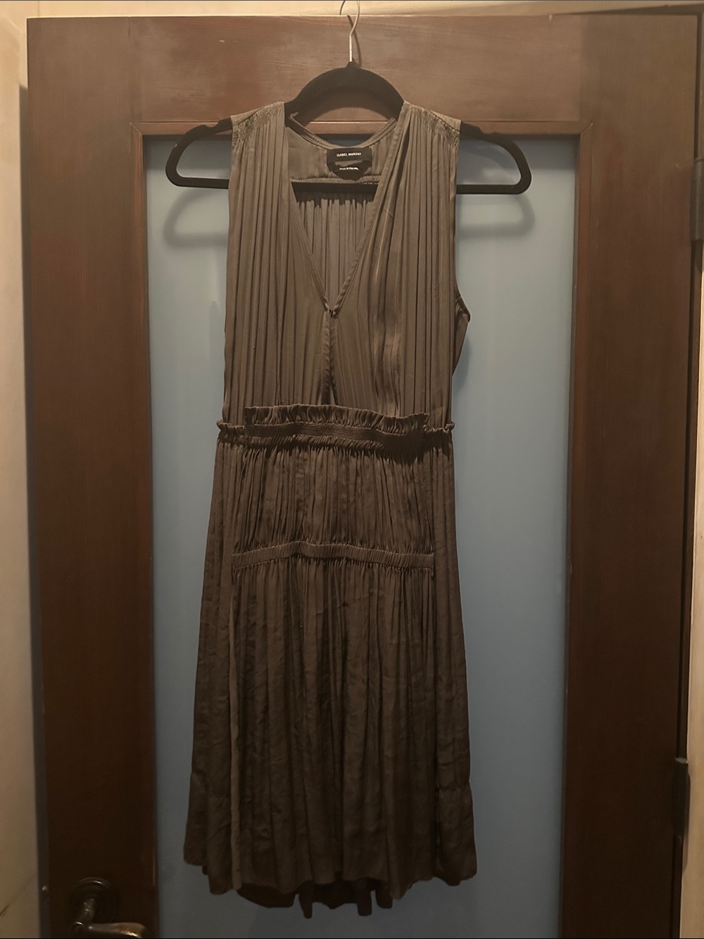 Isabel Marant Olive Sleeveless Pleated Midi Dress